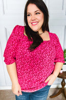 Perfectly You Fuchsia Floral Three Quarter Sleeve Square Neck Top (Open Pack)