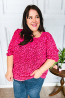 Perfectly You Fuchsia Floral Three Quarter Sleeve Square Neck Top (Open Pack)