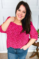 Perfectly You Fuchsia Floral Three Quarter Sleeve Square Neck Top (Open Pack)