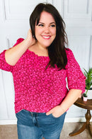Perfectly You Fuchsia Floral Three Quarter Sleeve Square Neck Top (Open Pack)