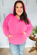 Ready to Relax Hot Pink Half Zip French Terry Hoodie (Open Pack)