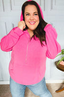 Ready to Relax Hot Pink Half Zip French Terry Hoodie (Open Pack)