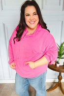 Ready to Relax Hot Pink Half Zip French Terry Hoodie (Open Pack)