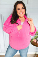 Ready to Relax Hot Pink Half Zip French Terry Hoodie (Open Pack)