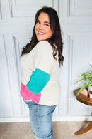 The Slouchy Mint & Pink Drop Shoulder Terry Color Block Top (Open Pack)
