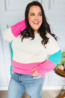 The Slouchy Mint & Pink Drop Shoulder Terry Color Block Top (Open Pack)