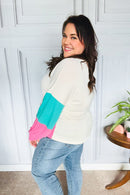 The Slouchy Mint & Pink Drop Shoulder Terry Color Block Top (Open Pack)