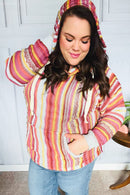 Be Bold Coral & Sienna Stripe Pullover Notched Neck Hoodie (Open Pack)
