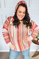 Be Bold Coral & Sienna Stripe Pullover Notched Neck Hoodie (Open Pack)