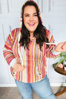 Be Bold Coral & Sienna Stripe Pullover Notched Neck Hoodie (Open Pack)