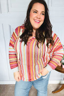 Be Bold Coral & Sienna Stripe Pullover Notched Neck Hoodie (Open Pack)