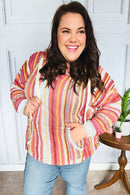 Be Bold Coral & Sienna Stripe Pullover Notched Neck Hoodie (Open Pack)