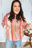 Be Bold Coral & Sienna Stripe Pullover Notched Neck Hoodie (Open Pack)