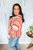 Be Bold Coral & Sienna Stripe Pullover Notched Neck Hoodie (Open Pack)