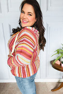 Be Bold Coral & Sienna Stripe Pullover Notched Neck Hoodie (Open Pack)