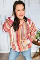 Be Bold Coral & Sienna Stripe Pullover Notched Neck Hoodie (Open Pack)