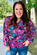 Beautiful You Hunter Green Watercolor Floral Print Notch Neck Top (Open Pack)