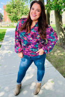 Beautiful You Hunter Green Watercolor Floral Print Notch Neck Top (Open Pack)