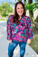 Beautiful You Hunter Green Watercolor Floral Print Notch Neck Top (Open Pack)