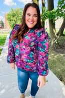 Beautiful You Hunter Green Watercolor Floral Print Notch Neck Top (Open Pack)