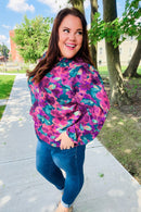 Beautiful You Hunter Green Watercolor Floral Print Notch Neck Top (Open Pack)