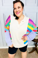 Feeling Bold Lilac Multicolor Stripe Collared V Neck Pullover (Open Pack)