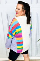 Feeling Bold Lilac Multicolor Stripe Collared V Neck Pullover (Open Pack)