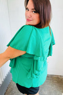Sea Green Button Ruffle Woven Top (Open Pack)