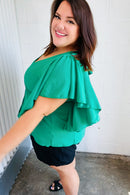 Sea Green Button Ruffle Woven Top (Open Pack)