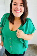 Sea Green Button Ruffle Woven Top (Open Pack)
