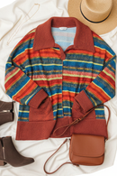 Casual Living Rust & Teal Striped Two Tone Knit Pocketed Top (Open Pack)