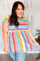 Best In Bold Multicolor Stripe Thermal Ruffle Sleeve Babydoll Top (Open Pack)