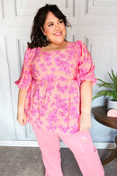 Making Moves Peach & Pink Floral Peplum Woven Top (Open Pack)