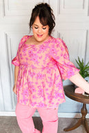 Making Moves Peach & Pink Floral Peplum Woven Top (Open Pack)
