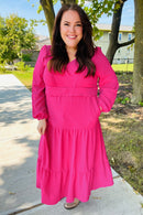 Beautiful You Berry Pintuck Detail Frill V Neck Maxi Dress (Open Pack)