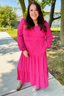 Beautiful You Berry Pintuck Detail Frill V Neck Maxi Dress (Open Pack)