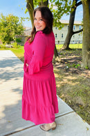 Beautiful You Berry Pintuck Detail Frill V Neck Maxi Dress (Open Pack)