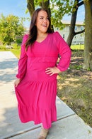 Beautiful You Berry Pintuck Detail Frill V Neck Maxi Dress (Open Pack)
