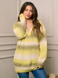 WOMEN'S LONG SLEEVE V-NECK TIE DYE KNIT PULLOVER SWEATER