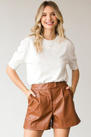 Camel Pleather Button Shorts