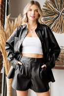 Black Pleather Button Shorts