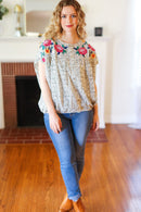 Perfectly Poised Ivory Animal Print Floral Embroidery Button Down Top (Open Pack)