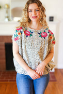 Perfectly Poised Ivory Animal Print Floral Embroidery Button Down Top (Open Pack)