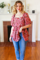 Just So Sweet Dusty Rose Floral Print Smocked Puff Sleeve Top (Open Pack)