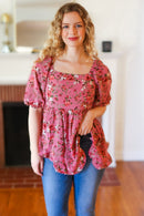 Just So Sweet Dusty Rose Floral Print Smocked Puff Sleeve Top (Open Pack)