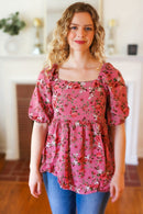 Just So Sweet Dusty Rose Floral Print Smocked Puff Sleeve Top (Open Pack)