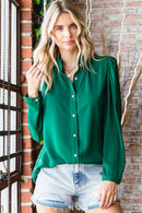 HUNTER GREEN WOVEN BUTTON BLOUSE
