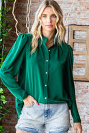 HUNTER GREEN WOVEN BUTTON BLOUSE