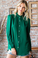 HUNTER GREEN WOVEN BUTTON BLOUSE