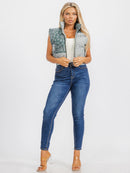 WOMEN'S SLEEVELESS ZIP UP FRONT POCKETS MULTI PRINT PUFFER VEST